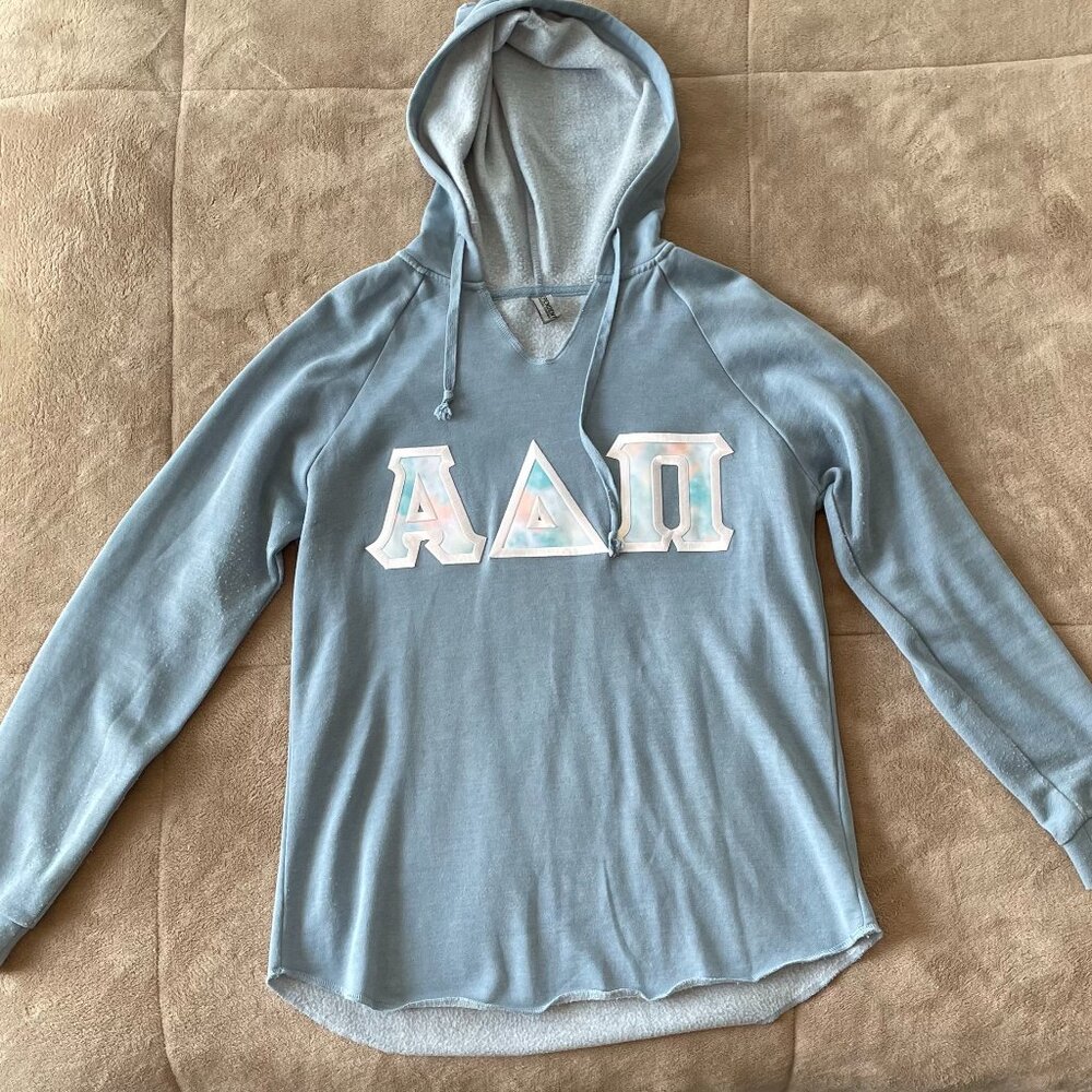 Alpha Delta Pi Custom Tie Dye Embroidered Greek Letters Hoodie